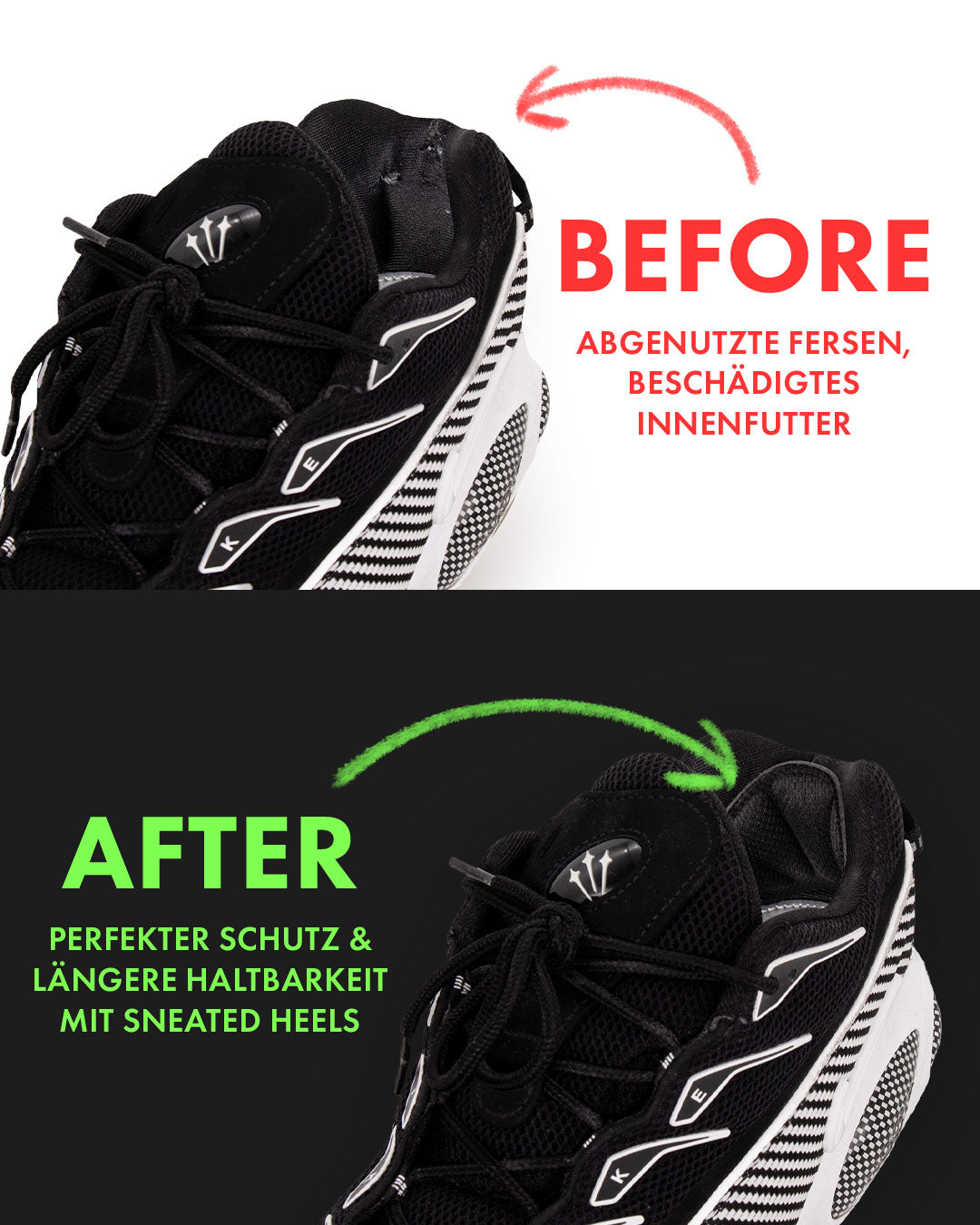 Sneated Heel Protector Creme - Vorher-Nachher-Vergleich für perfekten Fersenschutz