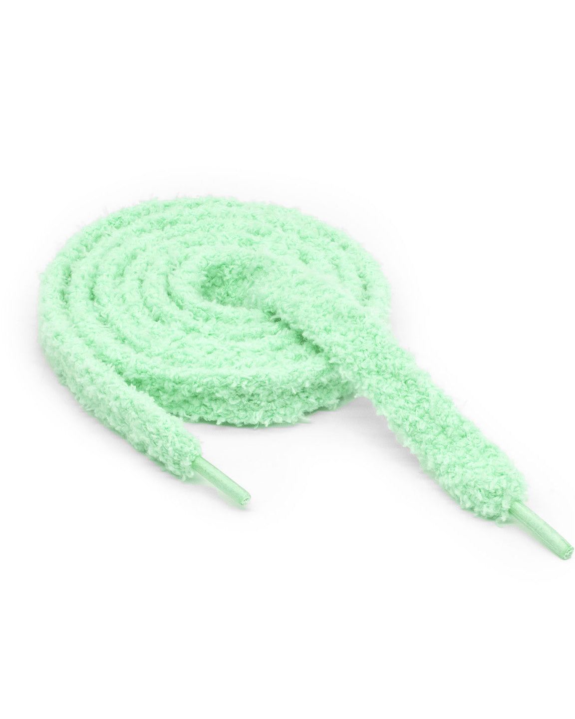 Mintgrüne Fuzzy Laces zusammengerollt, weiche Oberfläche