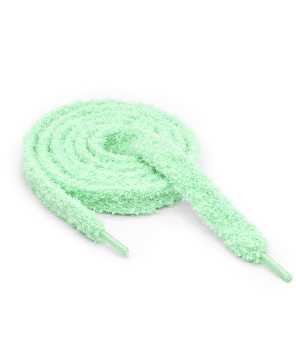Mintgrüne Fuzzy Laces zusammengerollt, weiche Oberfläche