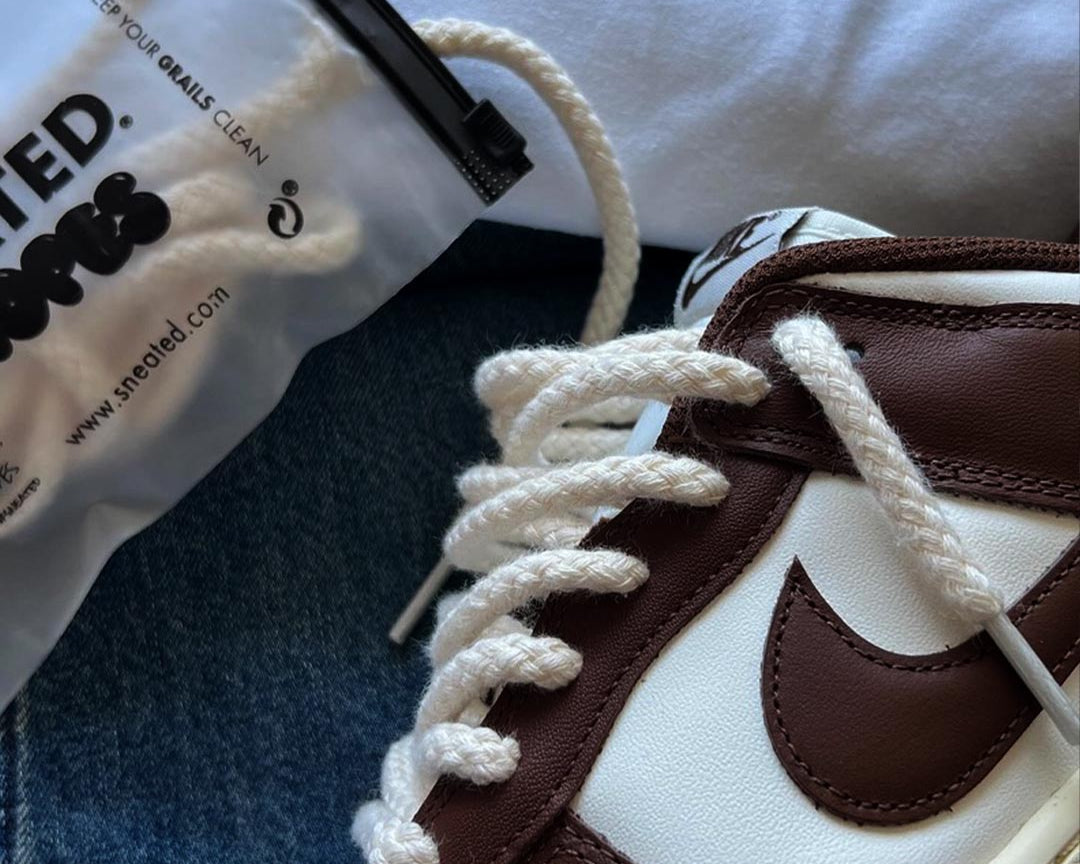 creme rope laces auf braune dunk low sneaker gelaced