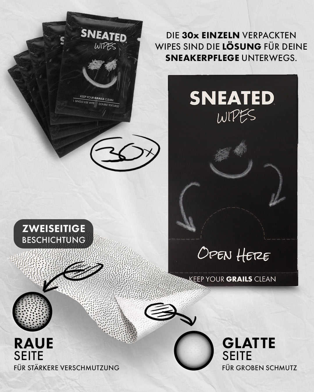 30 einzeln verpackte Sneaker Wipes - Premium Reinigungstücher für Sneaker