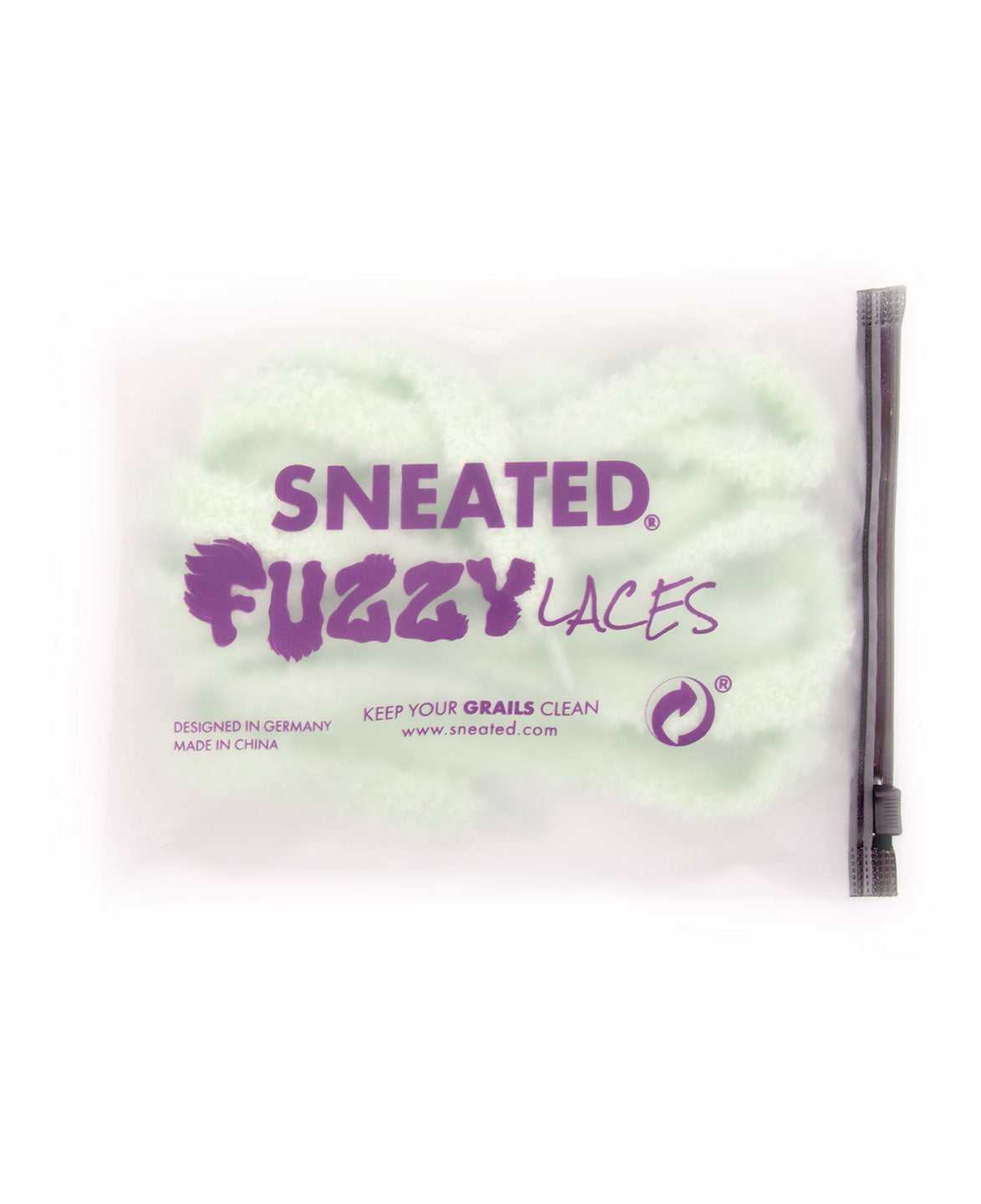 Sneated Fuzzy Laces Minty Mint in transparenter Verpackung mit Logo