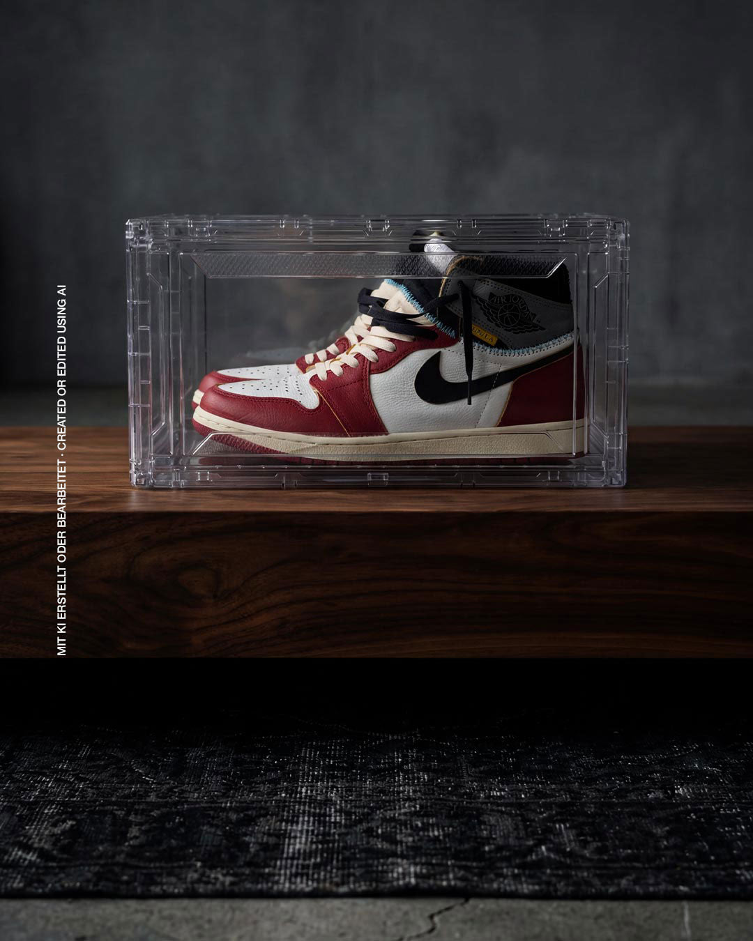 Sneaker in einer transparenten Schuhbox zur Aufbewahrung und Präsentation