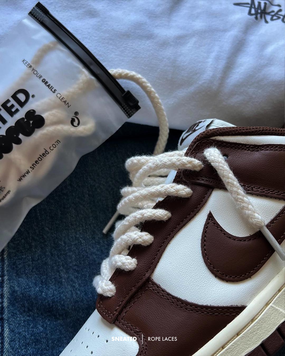 creme rope laces auf braune dunk low sneaker gelaced